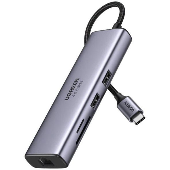 Adaptor multifunctional 7-in-1 UGREEN USB-C, 2 x USB 3.2, 1 x HDMI 4K, 1 x USB-C PD 100W, 1 x Ethernet 1Gbps, Gri