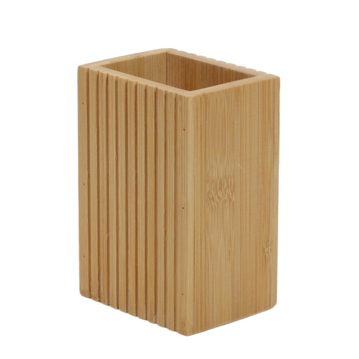Bambusz fogkefetartó pohár, 9 x 7 x 12,5 cm