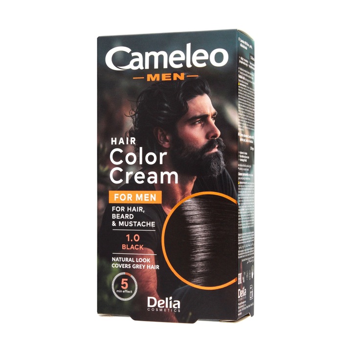 Crema coloranta pentru par si barba Delia Cameleo Men 1.0 Negru, fara amoniac, efect rapid, 2x20ml