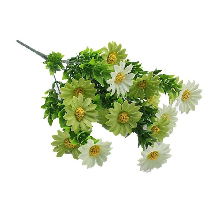 Flori artificiale margarete, buchet, matase si plastic, alb, 38x17x2cm