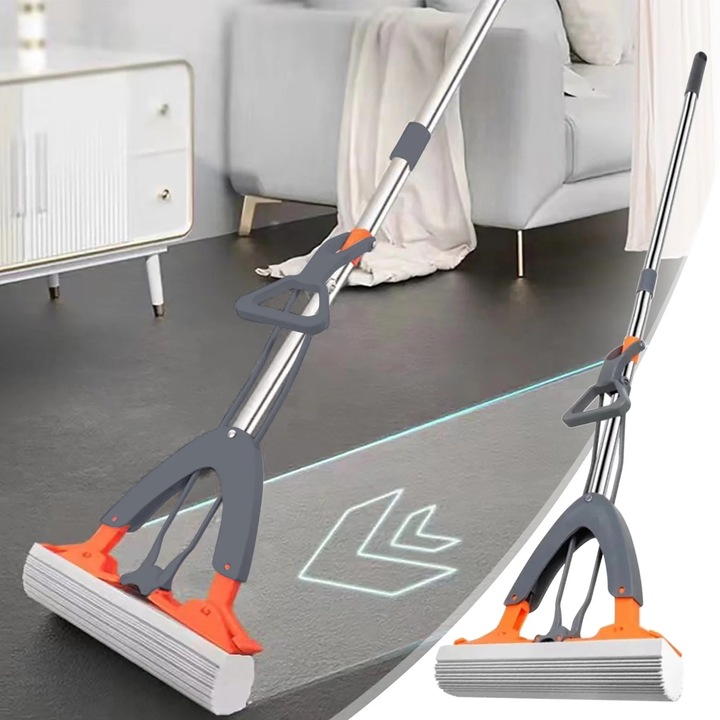 Mop burete YANYXR, auto-storcator, maner inoxidabil, 125cm, alb