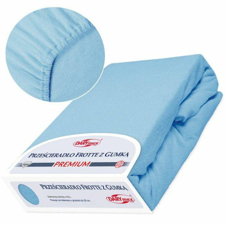 Cearceaf frotte Darymex 140x200cm, albastru, 82% bumbac, rezistent la uzura