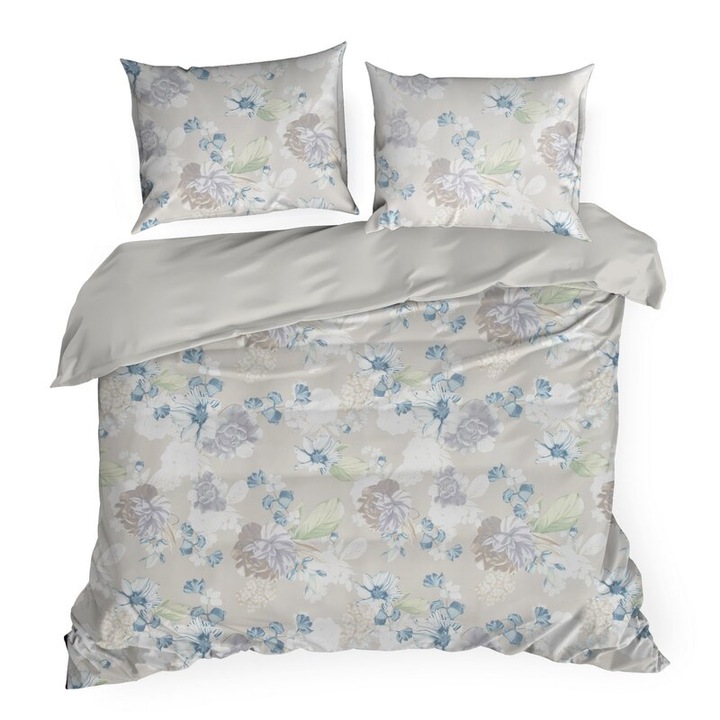 Lenjerie de pat microfibra 140x200 Julia frasin albastru flori albe D91