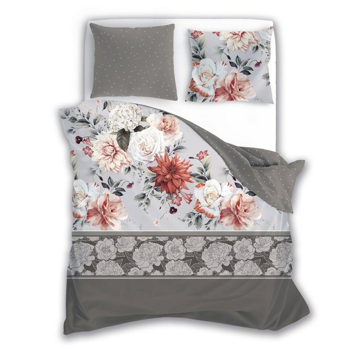 Ágyneműgarnitúra 3 darabos, Faro, 160x200cm, szatén pamut, bézs/szürke