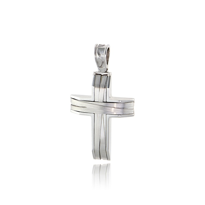 Lant cu pandantiv cruce pentru botez Val'Oro, din aur alb de 14K