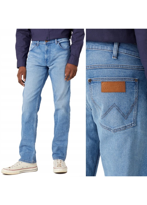 Pantaloni jeans barbati Wrangler Greensboro 803, croi drept, elastici, albastru, W38 L32