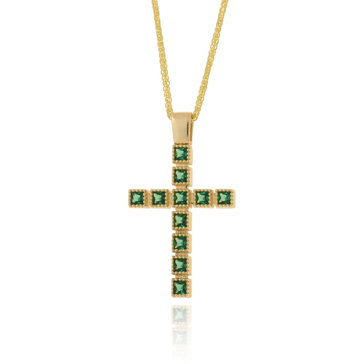 Crucifix Botez Fete Val'Oro, din Aur Galben K14 si Zirconii