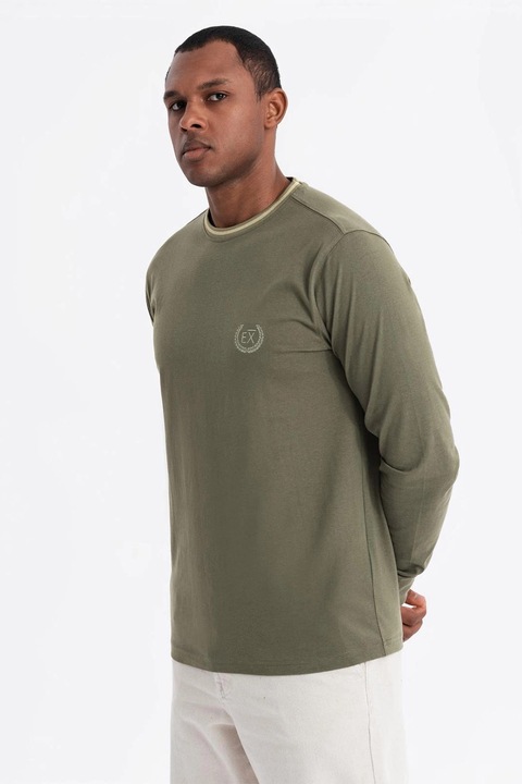 OMBRE, Bluza de bumbac cu logo, Verde masliniu