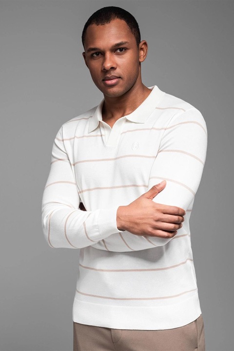 OMBRE, Раирана блуза с яка, Бежов/Бял