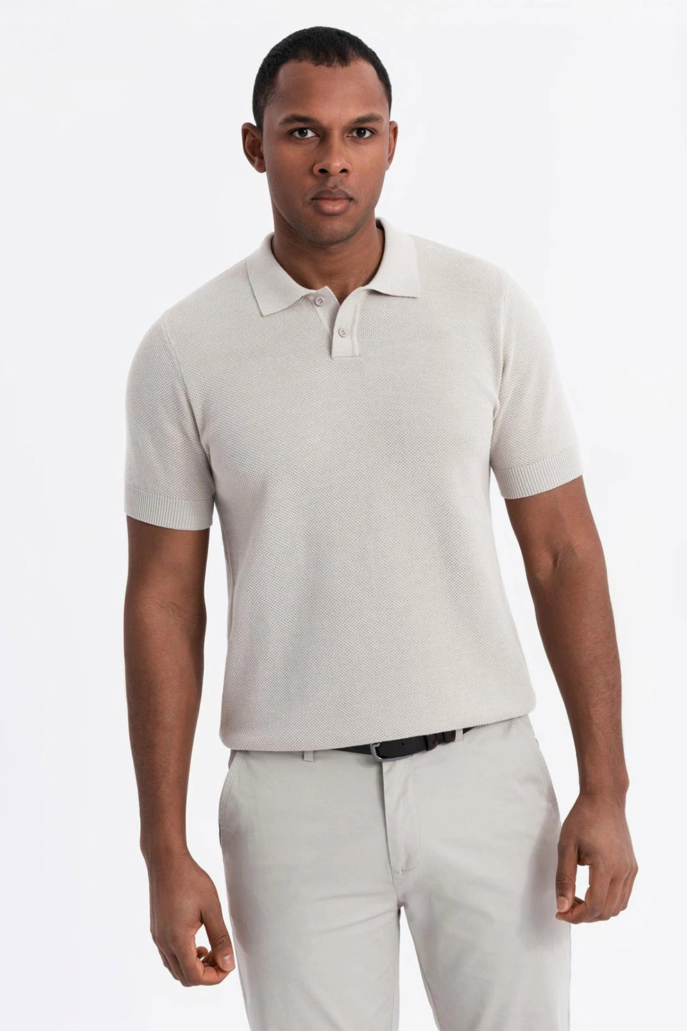 OMBRE, Tricou polo din bumbac pique, Alb fildes, S