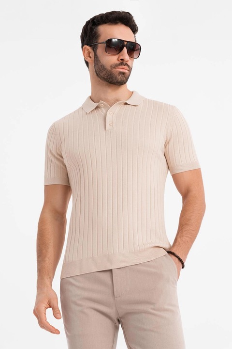 OMBRE, Tricou polo cu aspect striat, Bej