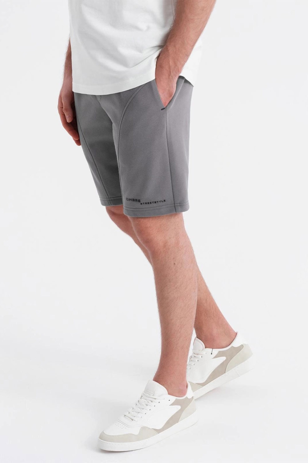 OMBRE, Pantaloni scurti slim fit din amestec de bumbac, Gri cenusiu, XL