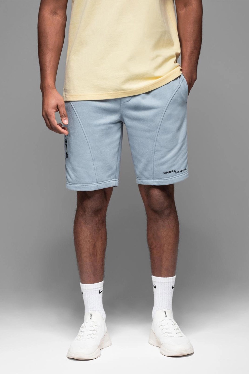 OMBRE, Pantaloni scurti slim fit din amestec de bumbac, Albastru pastel, 2XL