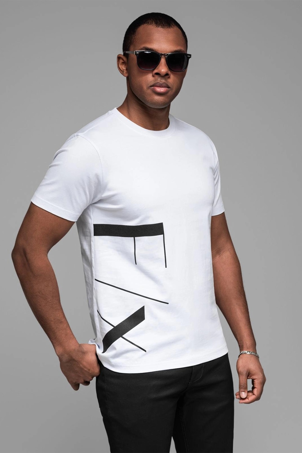 OMBRE, Tricou de bumbac cu imprimeu, Alb, Negru, 2XL