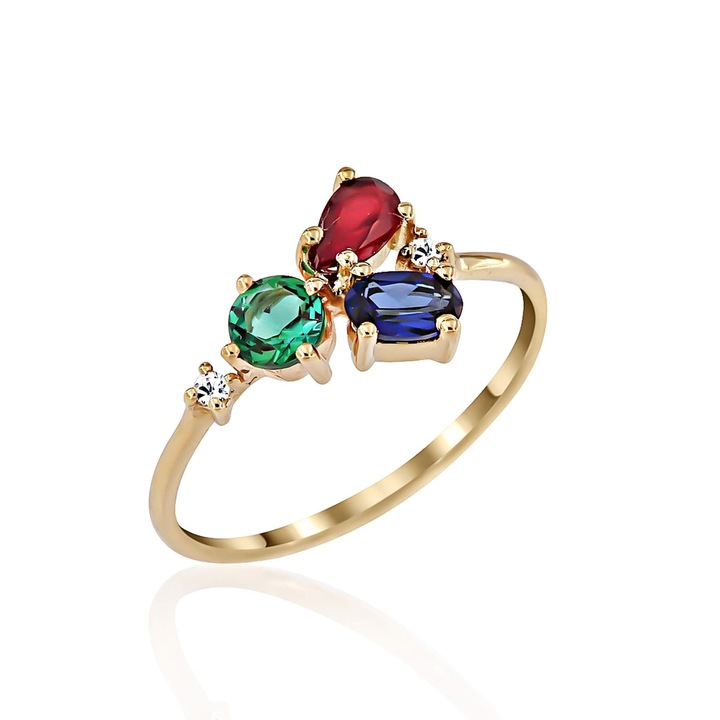 Inel MetronGold din aur galben K14 cu diamante naturale si pietre pretioase