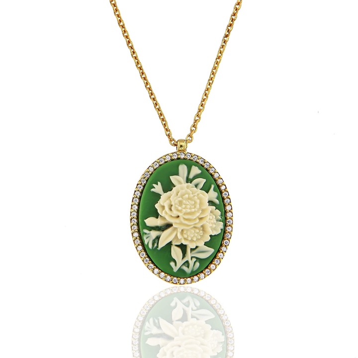 Bijuterii dama, MetronGold, pandantiv, aur galben K14, zirconiu, cameo