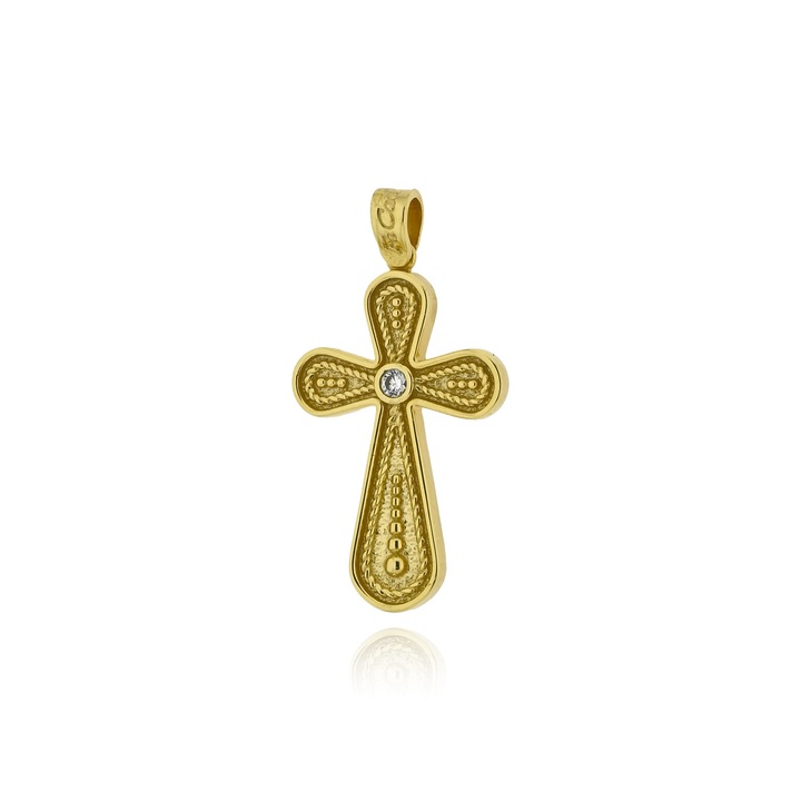 Crucifix Botez FaCadoro, aur galben K14, cu zirconii