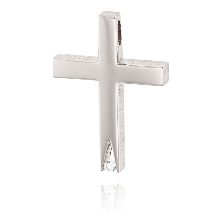 Pandantiv cruce pentru botez Triantos, din aur alb 14K, cu zirconiu