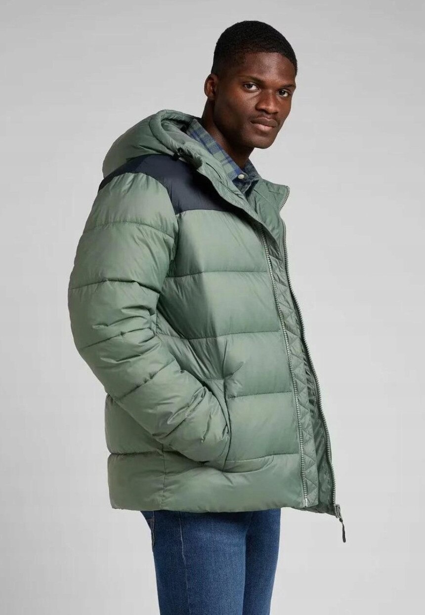 Jacheta puffer Lee, verde intens, cu gluga, poliamida, poliester, 2XL ...