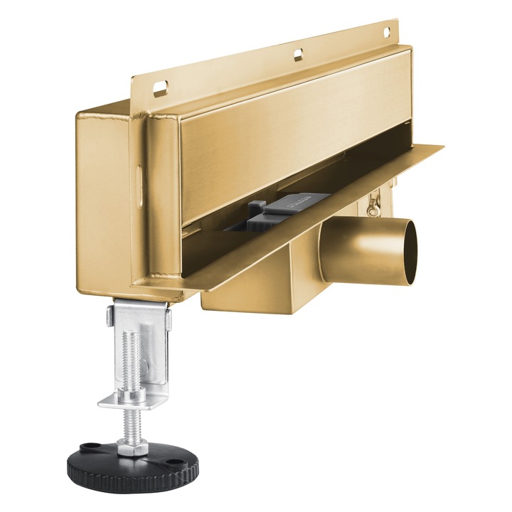Sistem de scurgere liniar BASIC Wall, 50 cm, aurie, din otel inoxidabil AISI 304, capacitate 49 l/min