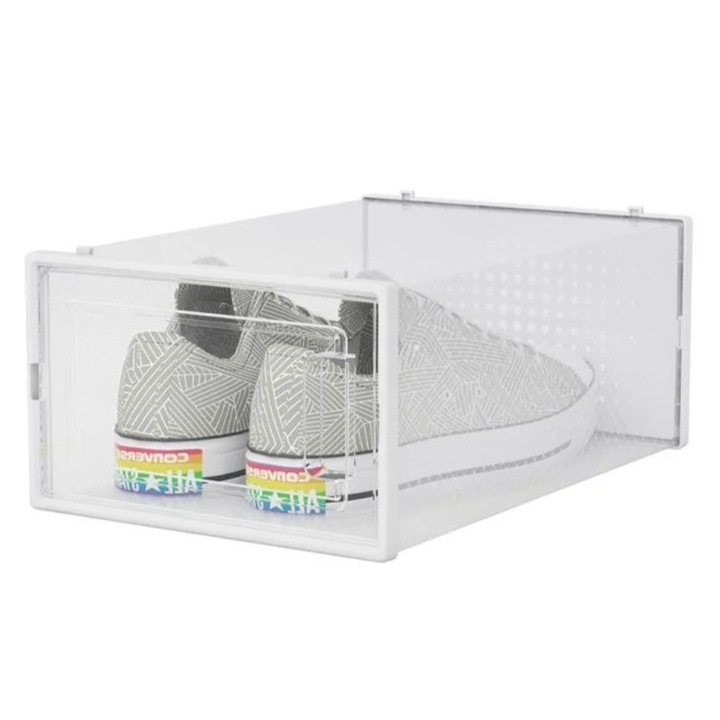 Cutie depozitare, pentru pantofi, cu usa, din plastic, transparent, 31.5x21.5x13cm