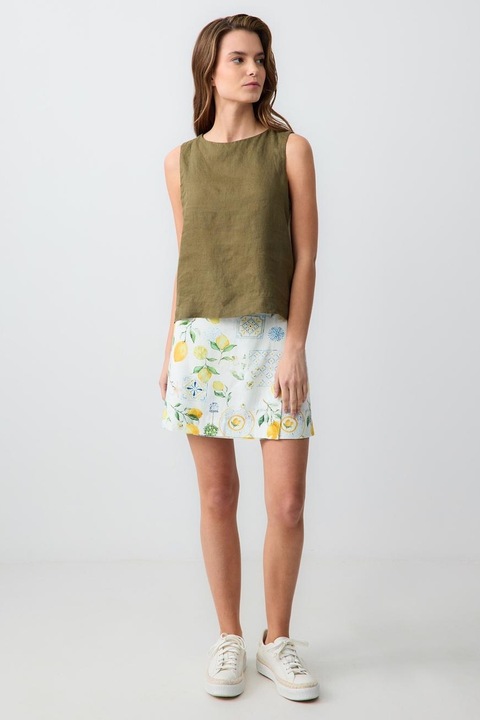 JIMMY KEY, Fusta petrecuta din amestec de in cu imprimeu, Alb/Galben/Albastru azur