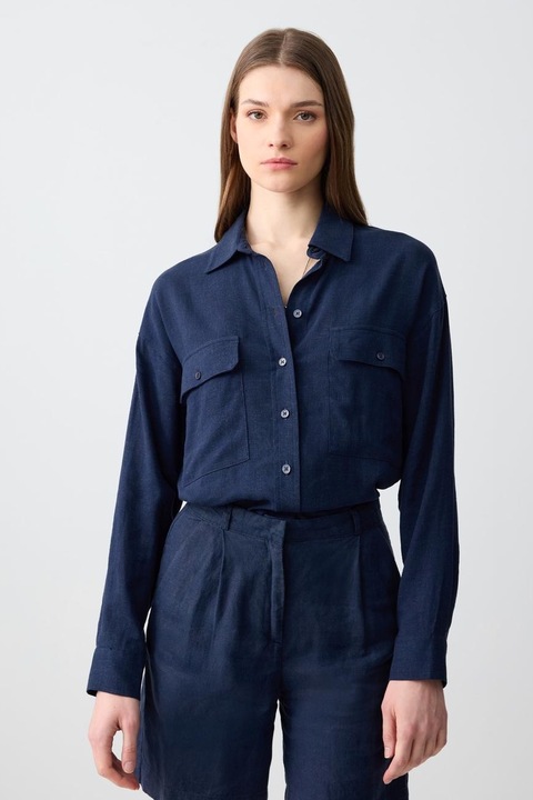 JIMMY KEY, Camasa din amestec de in, Bleumarin