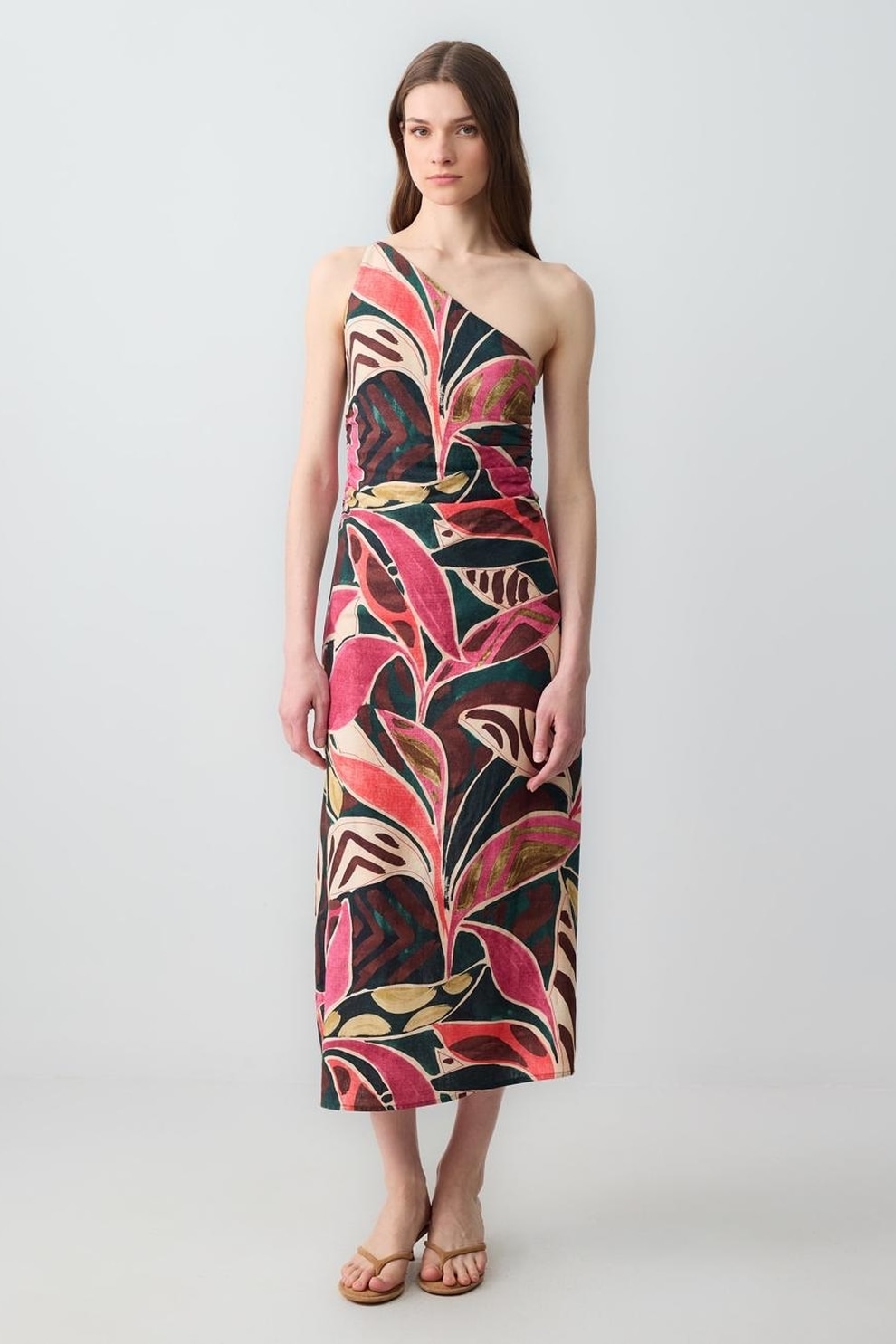 JIMMY KEY, Rochie maxi din amestec de in, Negru stins, Verde englez, Rosu capsuna, S
