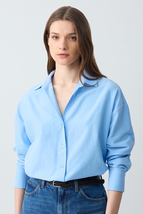 JIMMY KEY, Camasa uni din amestec de bumbac, Albastru pastel