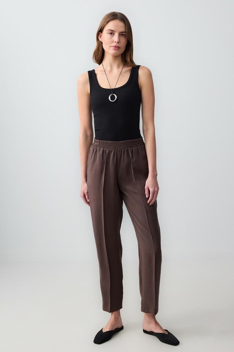 JIMMY KEY, Pantaloni crop din amestec de modal, Maro inchis