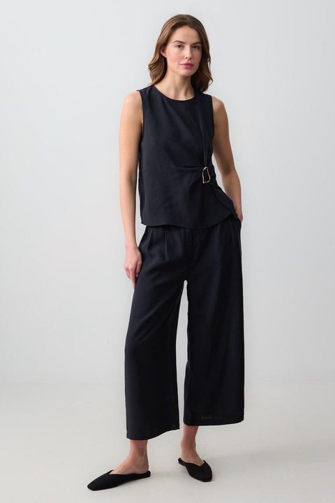 JIMMY KEY, Pantaloni capri din amestec de modal cu croiala ampla, Negru