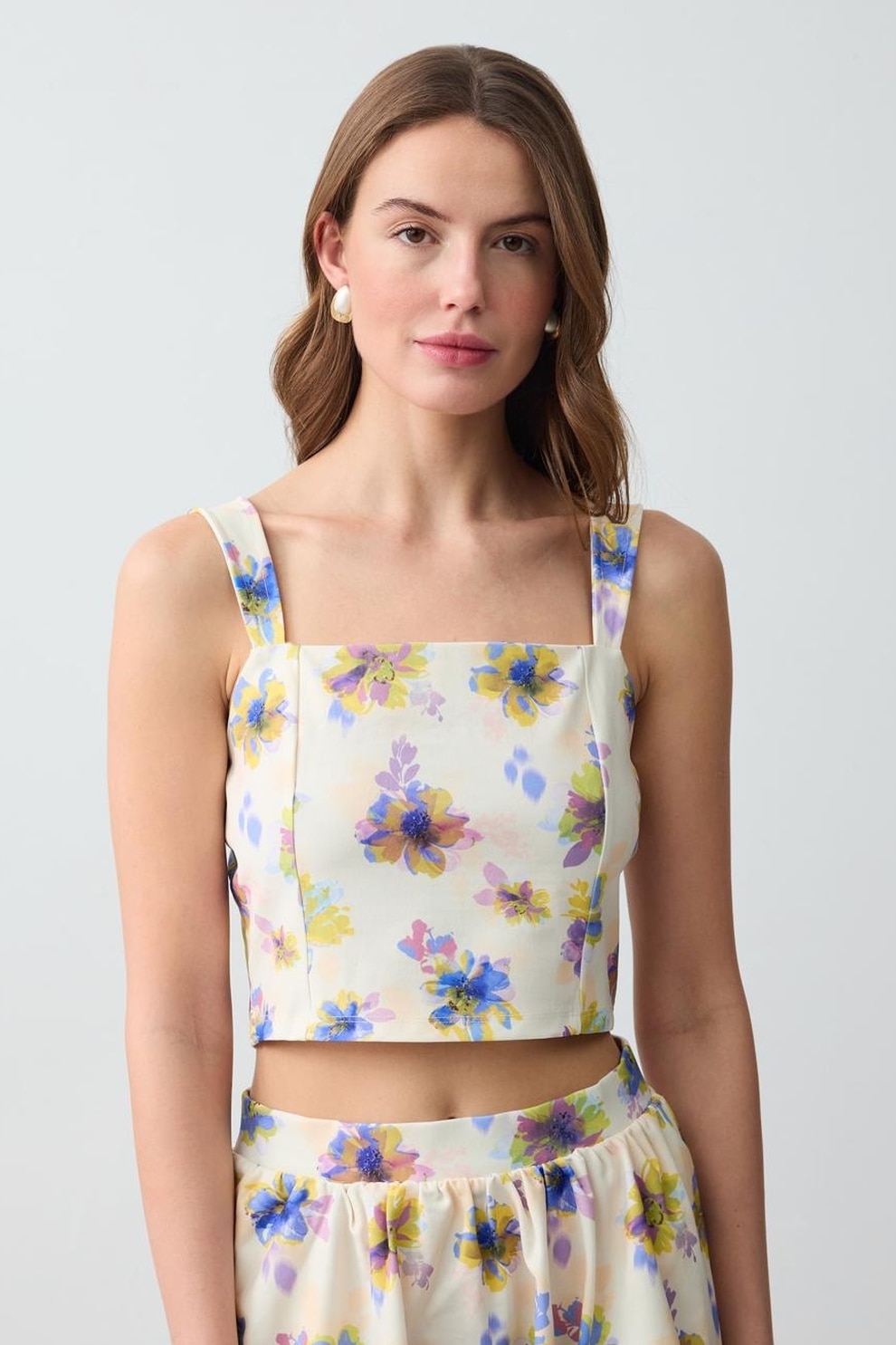 JIMMY KEY, Top crop cu imprimeu floral, Lila, Albastru deschis