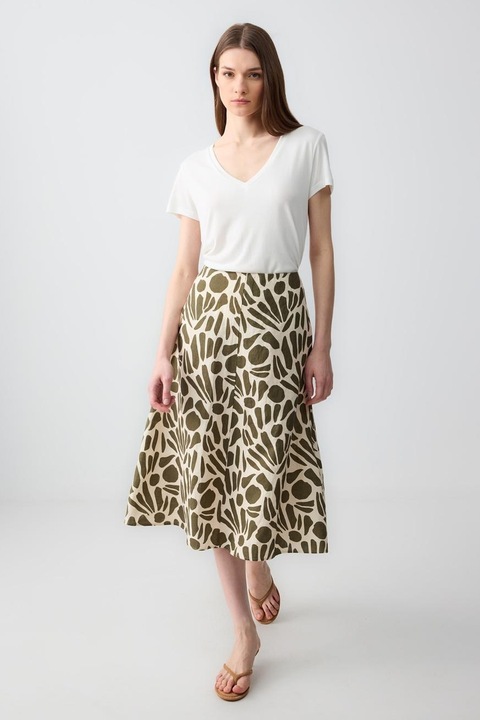 JIMMY KEY, Fusta midi de in, Verde feriga/Crem, S