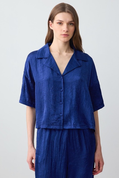 JIMMY KEY, Camasa crop cu maneci cazute, Albastru royal