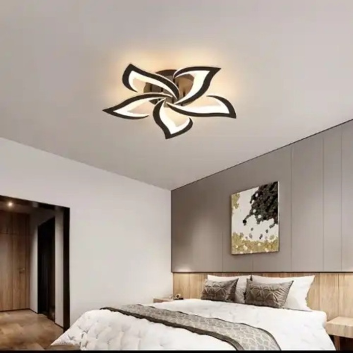 Lustra LED aplicata cu telecomanda, neagra, rotunda, 120W, 3 functii de lumina, calda/naturala/rece, intensitate reglabila, dimensiune 58x58x14cm, IP20, montaj tavan, LDC