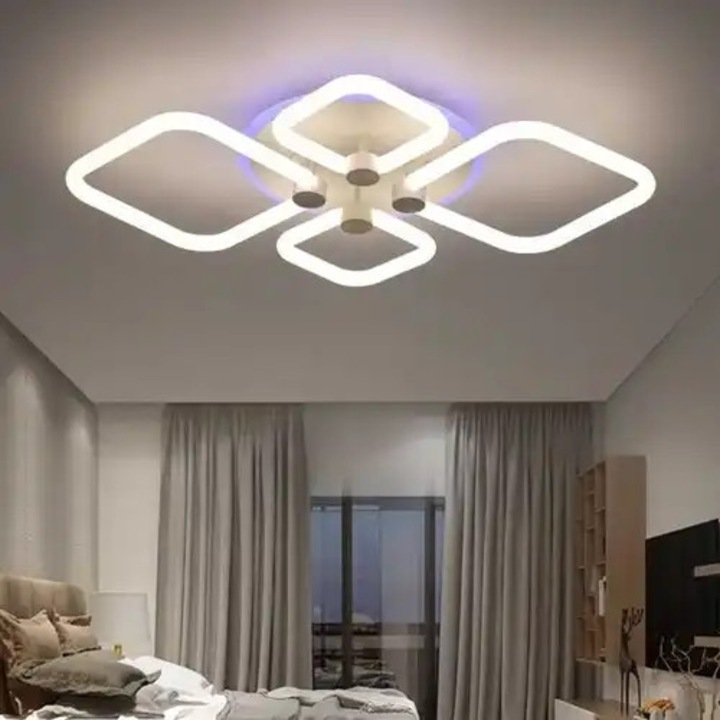 Lustra LED aplicata cu telecomanda, alba, rotunda, 70W, 3 functii de lumina, calda/naturala/rece, intensitate reglabila, dimensiune 40x40x12cm, IP20, montaj tavan, LDC