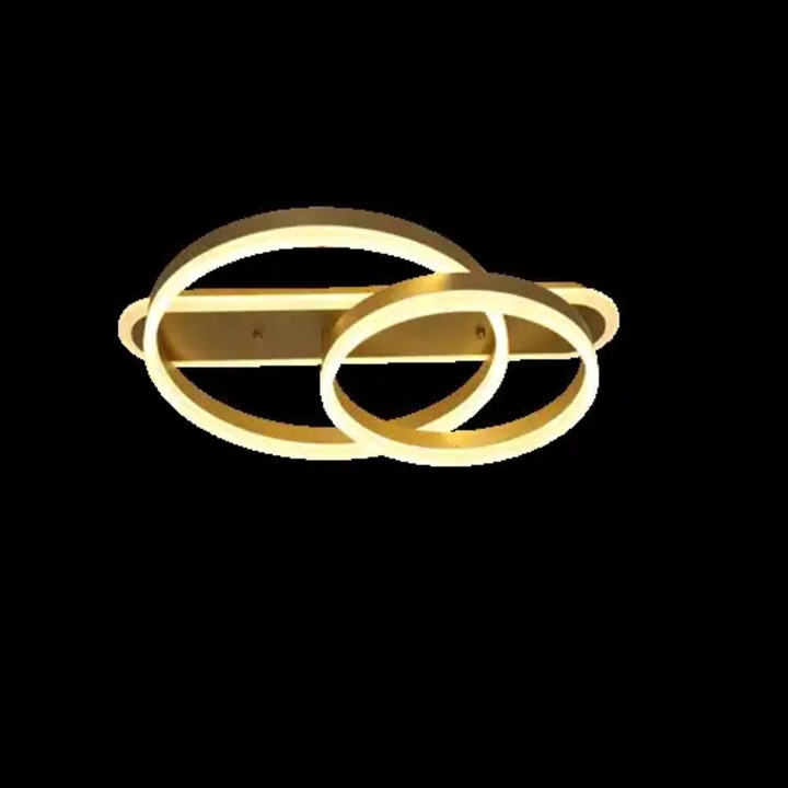 Lustra LED aplicata cu telecomanda, aurie, asimetrica, 64W, 3 functii de lumina, calda/naturala/rece, intensitate reglabila, dimensiune 50x40x10cm, IP20, montaj tavan, LDC