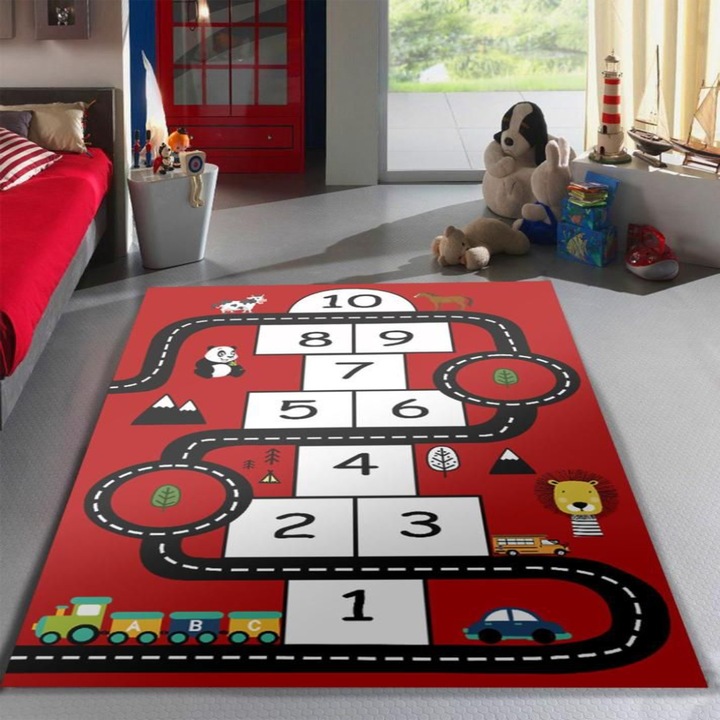 Covor Printat Digital, 100% Poliester, Antiderapant, Pentru Copii, 80x150 cm, Sotron cu Pista
