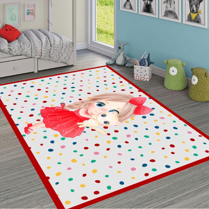 Covor Printat Digital, 100% Poliester, Antiderapant, Pentru Copii, 80x150 cm, Pink Princess