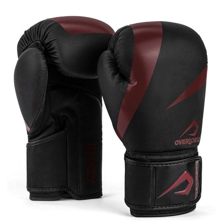 Спортни ръкавици Overlord Riven 16OZ, черно/бургундско, защита и комфорт, вентилация