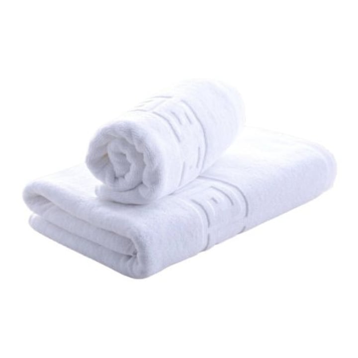 2 db-os 100% pamut törölköző szett, 500 g/m², NufJoy®, nagyon puha, OEKO TEX tanúsítvánnyal, 1 db fürdőlepedő 70x140 cm és 1 db kéztörlő 50x90 cm, szuper nedvszívó, többszöri mosást kibír, fehér