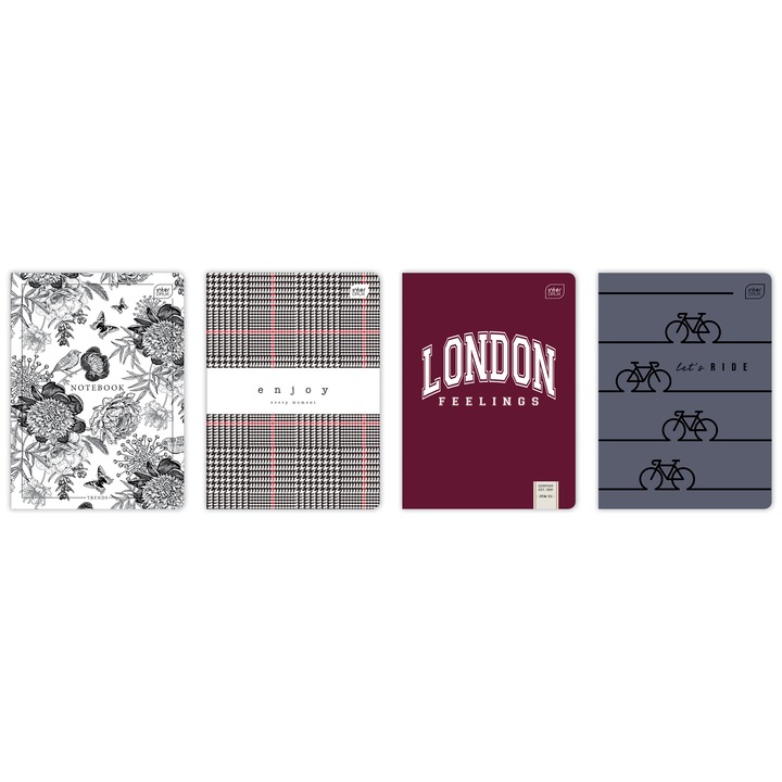 Pachet caiete A5, Interdruk, 96 pagini, mix modele, colturi rotunjite, 10 bucati