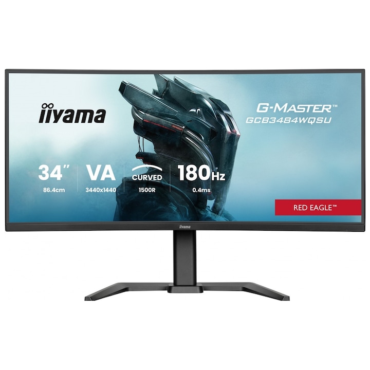 Iiyama 34" GCB3484WQSU-B1 VA LED gamer monitor, UWQHD 3440 x 1440, HDMI, DisplayPort, Ívelt képernyő, hangszórók, 180 Hz, 0,4 ms fekete
