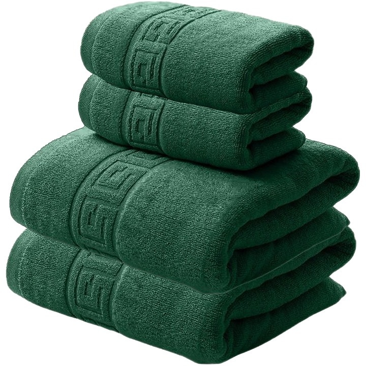 Set 4 Prosoape 100 % Bumbac, 500 g/m², NufJoy®, foarte moi, certificat OEKO TEX, 2 Prosoape de baie 70x140 cm si 2 Prosoape de maini 50x90 cm, super absorbante, rezistente la spalari multiple, Verde