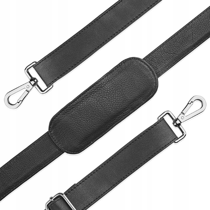 Curea din piele neagra, Betlewski, 3,2cm latime, 165cm lungime, set de accesorii pentru genti