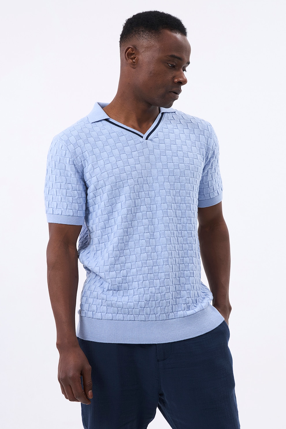 JImmy Sanders, Tricou polo din amestec de bumbac, Albastru pastel, Negru, M