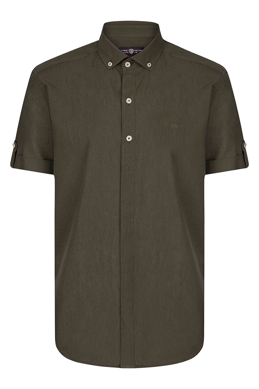 JImmy Sanders, Camasa din amestec de in cu maneci scurte, verde militar prafuit, M