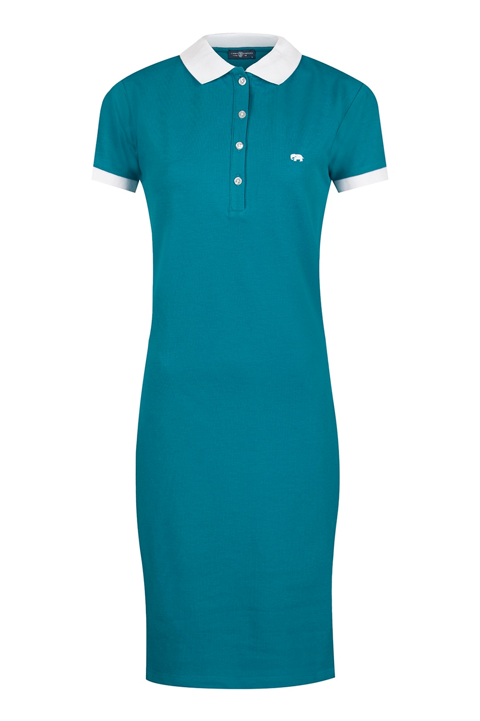 Jimmy Sanders, Rochie polo din amestec de bumbac, Alb optic, Albastru petrol, S