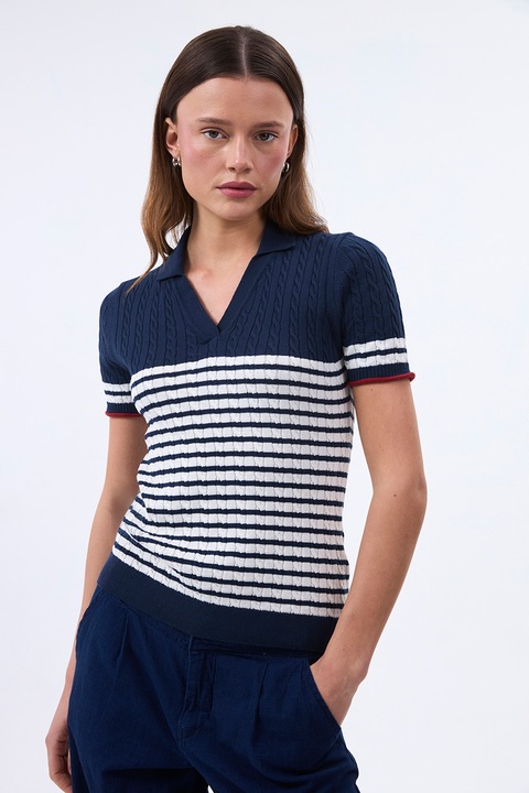 Felix Hardy, Pulover polo cu maneci scurte, Alb optic/Bleumarin