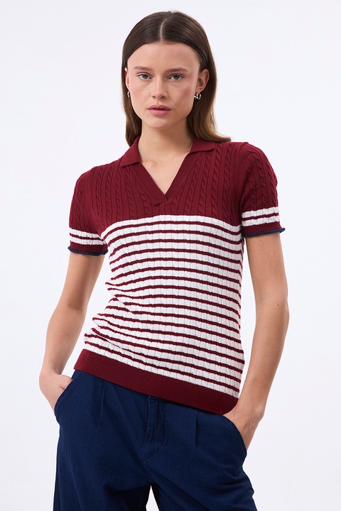 Felix Hardy, Pulover polo cu maneci scurte, Rosu inchis/Alb murdar